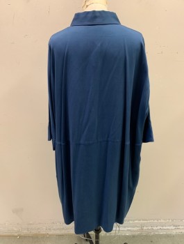 Womens, Dress, Long & 3/4 Sleeve, COS, Slate Blue, Lyocell, Solid, M, Dolman 3/4 Sleeves, Collar Attached, Button Front, Covered Button Placket, Short Dress or Long Tunic Top, Loose Fit, 2 Side Seam Pockets at Hips, **Barcode on Pocket