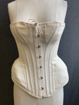 Womens, Historical Fiction Corset, PERIOD CORSETS, Beige, Cotton, S, Hook & Stud Front, Lace Up Back, Strapless