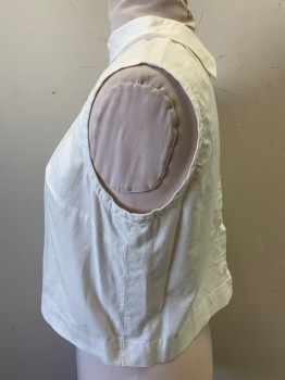 Womens, Top, MTO, Off White, Cotton, Solid, B38, Reversed Collar Attached,  Button Down Center Back, Sleeveless,