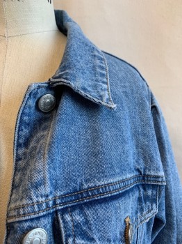 ZARA, Denim Blue, Cotton, Solid, C.A., Button Front, 2 Pockets, Pleated Shoulders,