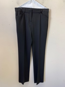 Womens, Slacks, THEORY, Black, Polyester, Wool, 6, Top Pockets, Zip Front, Pleated Front, 2 Back Welt Pockets