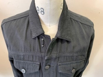 Mens, Jean Jacket, PAIGE, Dusty Black, Cotton, Rayon, Solid, M, Button Front, Collar Attached, 4 Pockets,