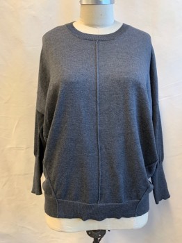 WORTHINGTON, Charcoal Gray, Polyester, Viscose, Solid, Ribbed Knit Scoop Neck/Waistband/Cuff, Center Front/Center Back Seam