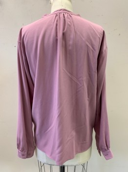 UNIQLO, Pink, Rayon, Polyester, Solid, L/S, V  Neck,3 Button Front,