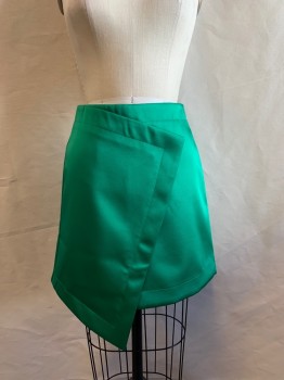 TOPSHOP, Emerald Green, Polyester, Elastane, Solid, Asymmetrical Front, Zip Back