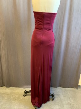 GUCCI, Maroon Red, Synthetic, Solid, Strapless, Horizontal Draping, Empire Waist, Back Zip, Ankle Length, Bustier Attached