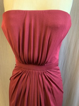 GUCCI, Maroon Red, Synthetic, Solid, Strapless, Horizontal Draping, Empire Waist, Back Zip, Ankle Length, Bustier Attached