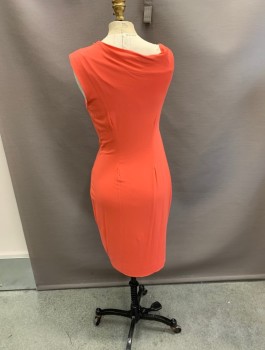 BAILY 44, Coral Orange, Rayon, Spandex, Solid, Asymmetrical,  Neckline with Gathers.