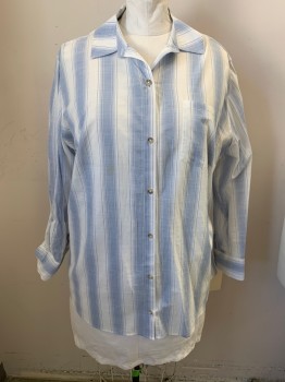 AVA + VIV, Lt Blue, White, Cotton, Stripes, Long Sleeves, Button Front, Collar Attached, 1 Patch Pocket, *stain on Front