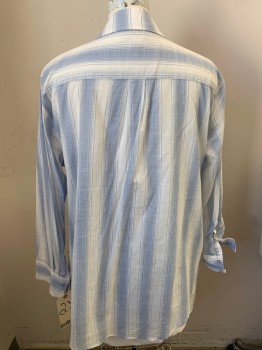 AVA + VIV, Lt Blue, White, Cotton, Stripes, Long Sleeves, Button Front, Collar Attached, 1 Patch Pocket, *stain on Front
