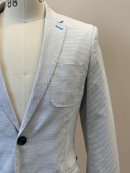 PENGUIN, White, Gray, Cotton, Polyester, Stripes - Horizontal , L/S, 2 Buttons, Single Breasted, Notched Lapel, 3 Pockets,