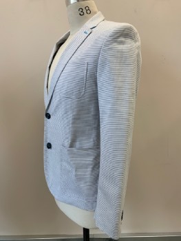 PENGUIN, White, Gray, Cotton, Polyester, Stripes - Horizontal , L/S, 2 Buttons, Single Breasted, Notched Lapel, 3 Pockets,