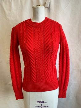 J. CREW, Red-Orange, Wool, Solid, Knitted, L/S, CN, 6 Red Buttons At Shoulders