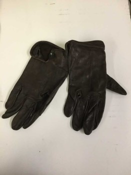 Mens, Leather Gloves, N/L, Dk Brown, Leather, Solid, M/L, GLOVES:  Dark Brown, 3 Seams On Top, 1 Button