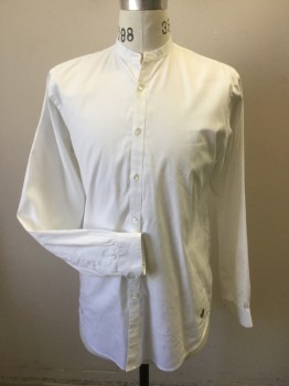 Mens, Shirt 1890s-1910s, J PETERMAN, White, Cotton, Solid, S, Button Front, with Collar Band, Long Sleeves, Button Cuffs