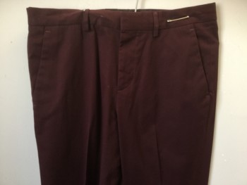 EXPRESS, Red Burgundy, Cotton, Spandex, Solid, Flat Front, Twill