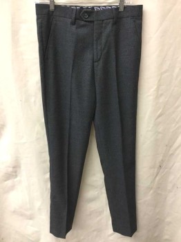 TED BAKER, Charcoal Gray, Lt Gray, Polyester, Viscose, Speckled, Charcoal with Light Gray Specks, Flat Front, Zip Fly, Button Tab Waist, 4 Pockets, Slim Leg