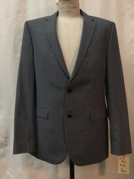 BOSS, Heather Gray, Lt Gray, Synthetic, Plaid, Heathered, Heather Gray, Lt Gray Tiny Plaid, Notched Lapel, 2 Buttons,  3 Faux Pockets