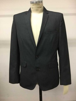LIMITED, Charcoal Gray, Polyester, Viscose, Solid, 2 Buttons,  Single Breasted, Notched Lapel, Hand Picked Collar/Lapel, 3 Pockets,