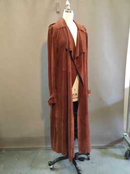 Brown, Suede, Double Breasted, Draped Lapel, Belted Cuffs with Self Belt