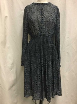 FOREVER 21, Navy Blue, Gray, French Blue, Blue, Synthetic, Diamonds, Navy/ Lt Gray/ Dk Gray/ French Blue, Button Front, Accordion Pleated, Long Sleeves,