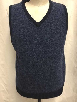 STRUCTURE, Dk Blue, Navy Blue, Dusty Blue, Acrylic, Heathered, with Solid Navy V-neck and Armholes, Pullover