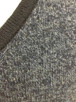 STRUCTURE, Dk Blue, Navy Blue, Dusty Blue, Acrylic, Heathered, with Solid Navy V-neck and Armholes, Pullover