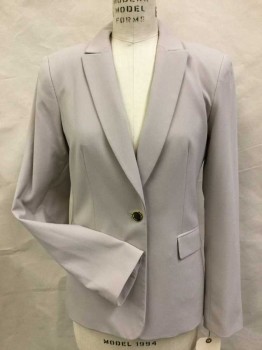 CALVIN KLEIN, Beige, Polyester, Rayon, Solid, Single Breasted, 1 Button, 2 Flap Pocket, Peaked Lapel,
