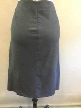 THEORY, Charcoal Gray, Wool, Spandex, Solid, Pencil Skirt, CB Zipper, Diagonal Seams From Front to Back 2 Vents