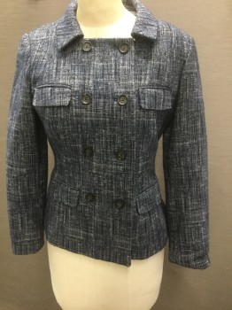NL, Navy Blue, White, Black, Tweed, Double Breasted, 6 Buttons, 2 Upper Front Pockets, 2 Lower Pockets