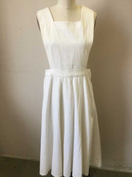 Womens, Apron 1890s-1910s, MTO, Cream, Cotton, Solid, 30 W, Bib Style, Criss Cross Straps That Button at Waist, Side Zip Skirt,