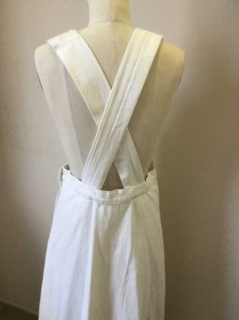 MTO, Cream, Cotton, Solid, Bib Style, Criss Cross Straps That Button at Waist, Side Zip Skirt,