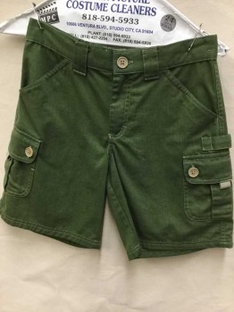 Childrens, Shorts, FRENCH TOAST, Olive Green, Cotton, Solid, W 26, Flat Front, Zip Front, Cargo Style