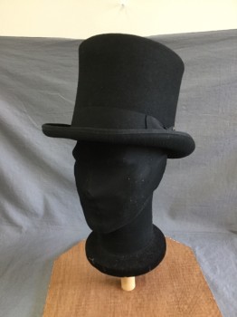Mens, Top Hat, MAJOR, Black, Wool, 21.5, S, Well Sized Top Hat with Hot Pink Satin Lining, Grosgrain Hat band.