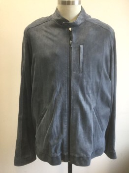 REMY, Gray, Suede, Solid, Zip Front, Stand Collar, 3 Welt Pockets, Black Lining