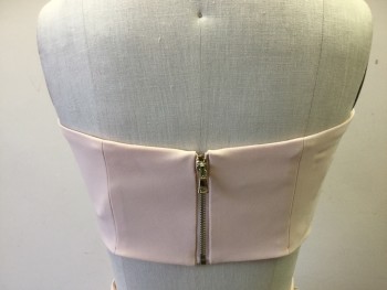 Womens, Dress, Piece 1, BEBE, Blush Pink, Nylon, Solid, Floral, 2, Solid Bandeau Top, Zip Back