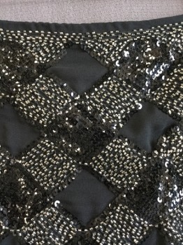 ANGEL, Black, Silver, Silk, Polyester, Diamonds, Black with Black Sequins/silver Beads Diamond Work Detail, Black Lining, Side Zip