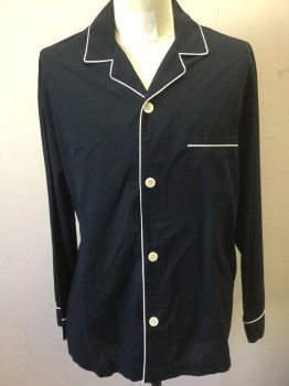 MERONA, Black, White, Cotton, Polyester, Solid, Black with White Piping Edging/Trim, Long Sleeves, Button Front, Collar Attached, 1 Pocket
