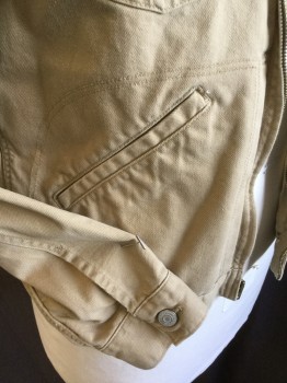 GAP, Khaki Brown, Cotton, Solid, Khaki Denim, Collar Attached, Zip Front, 4 Pockets, Silver Button on Pockets Flap and Long Sleeves Cuffs