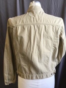 GAP, Khaki Brown, Cotton, Solid, Khaki Denim, Collar Attached, Zip Front, 4 Pockets, Silver Button on Pockets Flap and Long Sleeves Cuffs