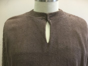Mens, Historical Fiction Tunic, MTO, Dusty Brown, Silk, Solid, C44, Raw Silk/Tussah, Long Sleeves of Softer and Shaggier Fabric, Stand Collar with Hooks, Raw Edge Hem,