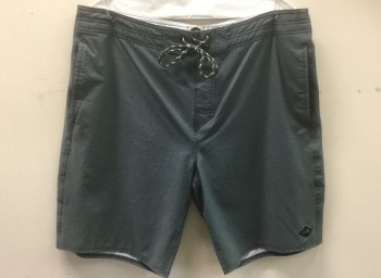 RIP CURL SURF, Gray, Synthetic, Solid, Dots, Gray with Faint Dotted Pattern, Dark Gray and Cream Cord Ties at Center Front Waist, 3 Pockets, 10" Inseam