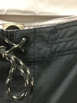 RIP CURL SURF, Gray, Synthetic, Solid, Dots, Gray with Faint Dotted Pattern, Dark Gray and Cream Cord Ties at Center Front Waist, 3 Pockets, 10" Inseam