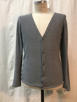 TTD, Heather Gray, Polyester, Viscose, Heathered, Button Front,