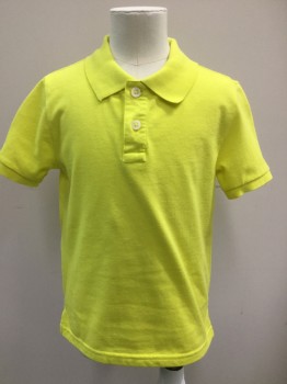 Childrens, Polo, ARIZONA, Neon Yellow, Cotton, Solid, 6/7, 2 Buttons,  Short Sleeves,