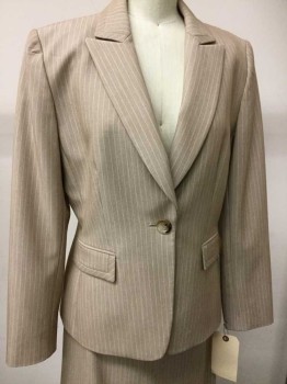 Womens, Suit, Jacket, Tahari, Beige, Cream, Polyester, Rayon, Stripes - Pin, 8, 1 Button, Single Breasted, Peaked Lapel, 2 Pockets,