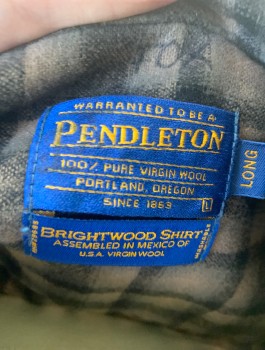 PENDLETON, Brown, Black, Wool, Plaid, Zip Front, Collar Attached, 4 Pockets, No Lining, Retro 1950's - 1960's Look