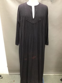 Mens, Historical Fiction Robe, MTO, Faded Black, Cotton, Linen, Faded, 80 W, 60 C, 58 L, Long Sleeves, Slash Open Neck, Pull Over