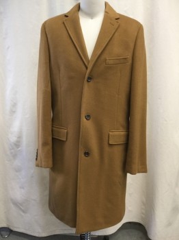 J CREW, Camel Brown, Wool, Solid, Notched Lapel, Single-Breasted 3 Button Closure, 1 Chest Welt Pocket, 2 Flap Besom Pockets, Back Vent, Below the Knee Length
