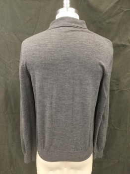 A.P.C., Heather Gray, Wool, Polo Style, Rounded Ribbed Knit Collar, 2 Buttons,  Long Sleeves, Ribbed Knit Cuff/Waistband